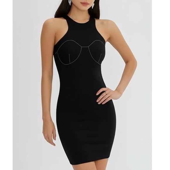 NWT Nasty Gal Collection Women’s Contrast Stitch Racer Mini Black Dress size 8 - Picture 1 of 12